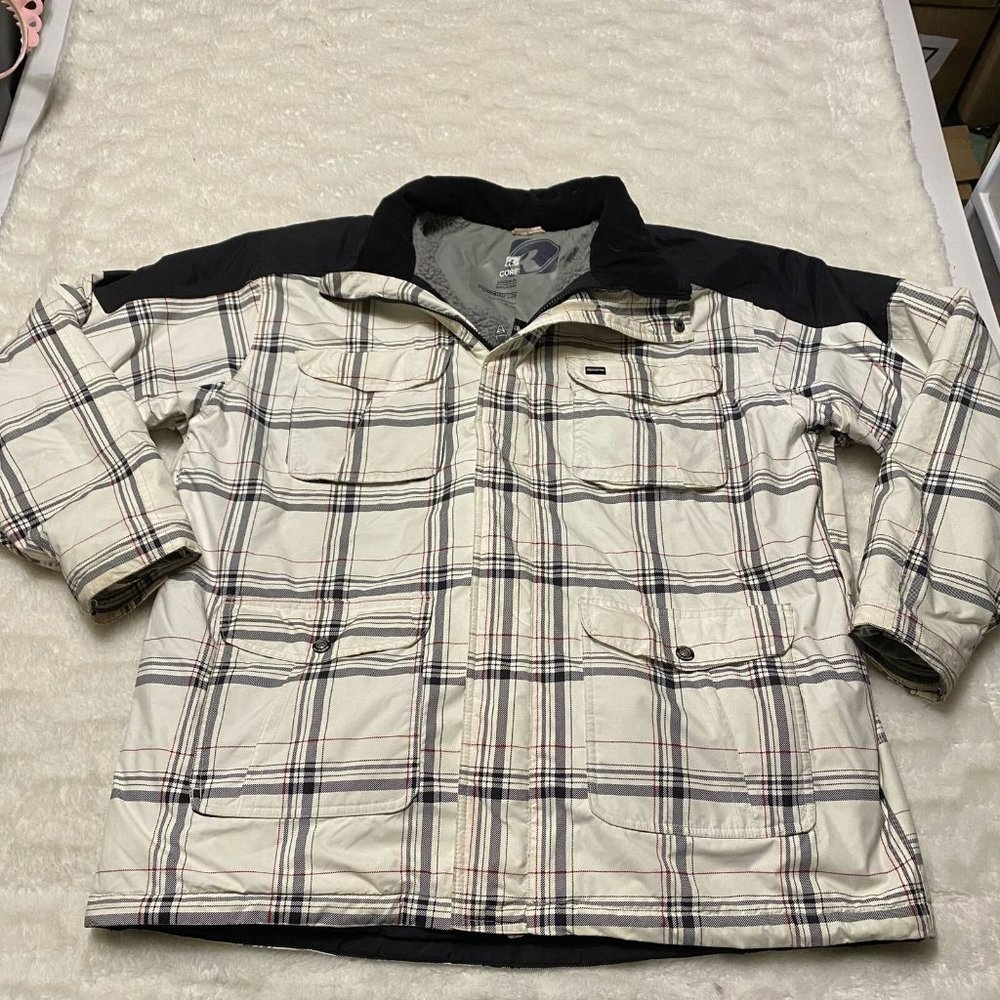 Ripzone Core Jacket Men's XL Beige Plaid Fleece Lined Full Zip Nylon Long Sleeve